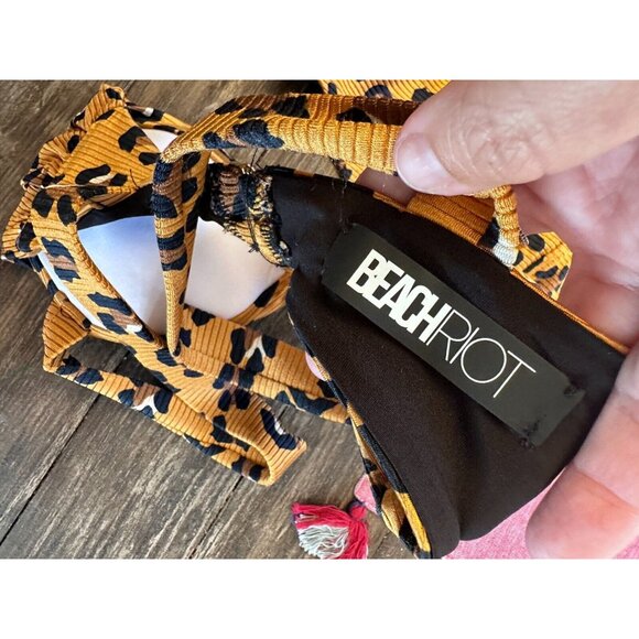 NEW BEACH RIOT Sofia Bikini SET Leopard Animal Print Gold Black Women's Size XS - Picture 8 of 9